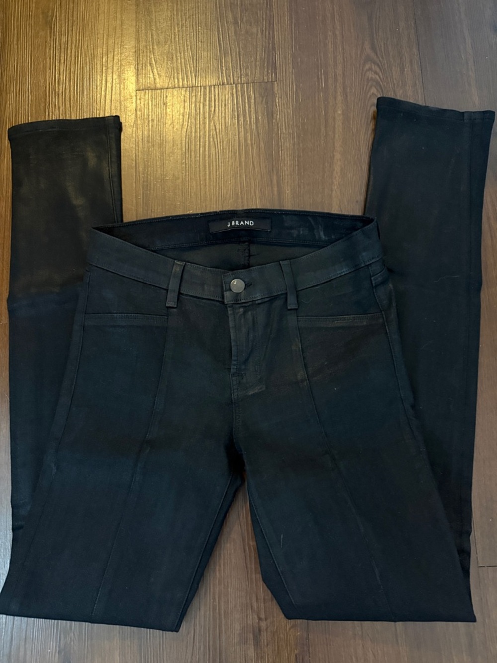 J Brand Black Leather-Like High-Rise Seam Ponte Pants